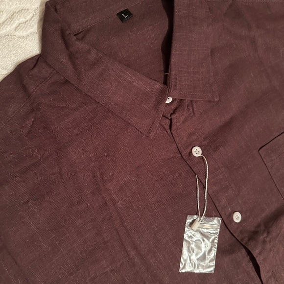 Men's‎ Brown Shirt Size L 30% Linen 70% Rayon - Picture 1 of 12